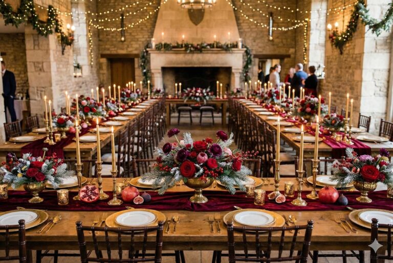 Un mariage d'hiver ambiance très Noël, dans les tons de rouges chaleureux