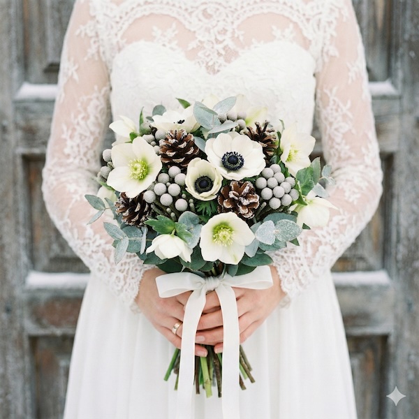 Un bouquet de mariée avec des roses de Noël