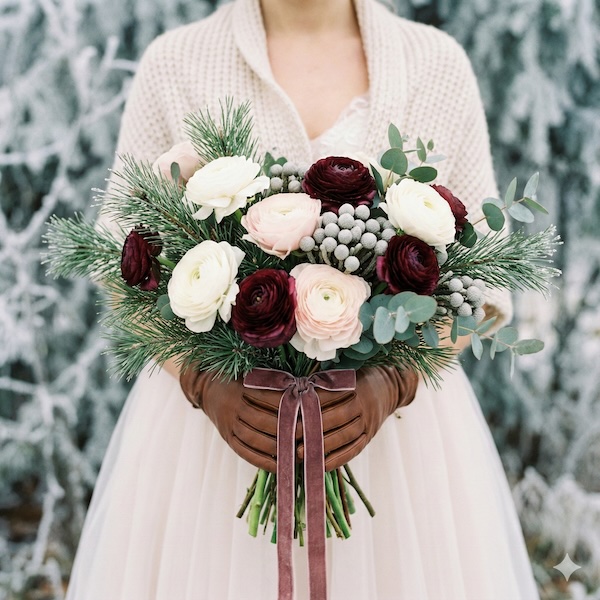Un joli bouquet de renoncules pour un mariage d'hiver